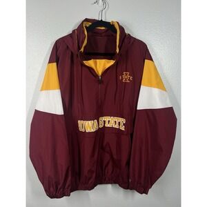 Iowa State Cyclones Pullover Hooded Nylon Track Jacket Red XL 90s Russell VTG